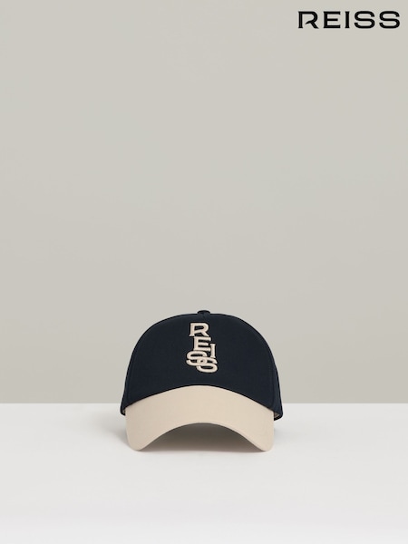 Reiss Ecru/Navy Jaxon Cotton Contrast-Peak Logo Baseball Cap (AY8345) | £58