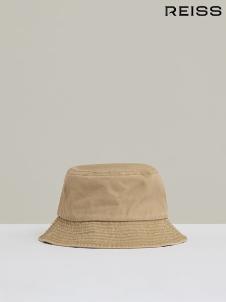 Reiss Camel Cyrus Cotton Logo-Embroidered Bucket Hat (AY8346) | £48