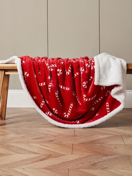 BHS Candy Cane Throw with Sherpa Backing (AY8348) | £30
