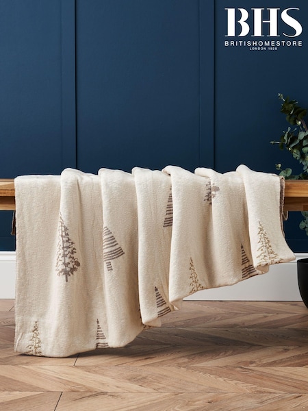 BHS Natural Christmas Tree 100% Cotton Throw (AY8349) | £60
