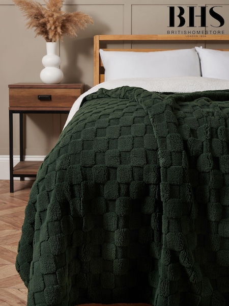 BHS Green Checkerboard Sherpa Throw (AY8354) | £30