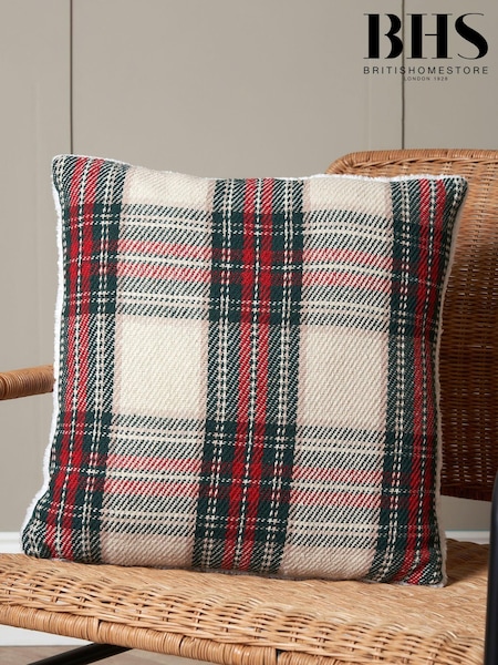 BHS Check Cushion with Sherpa Backing (AY8356) | £16