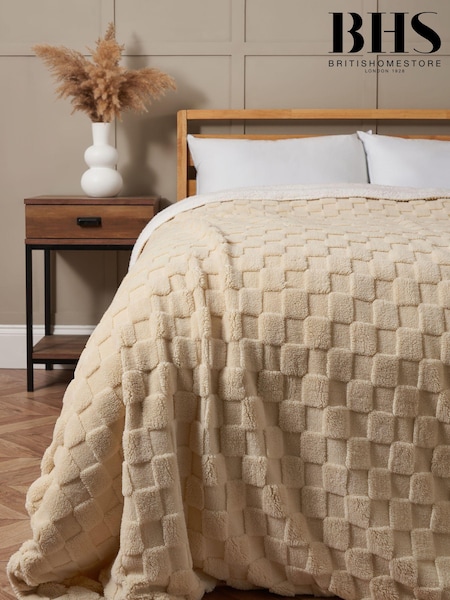 BHS Natural Checkerboard Sherpa Throw (AY8358) | £30