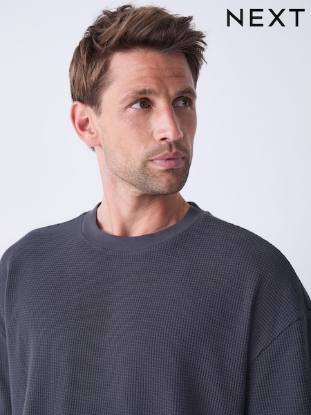 Charcoal Grey Contrast Stitch Textured T-Shirt (AY8374) | £18