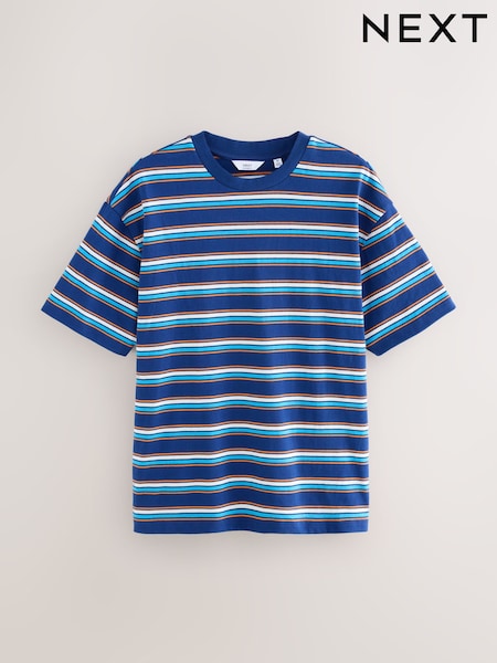 Blue Relaxed Fit Stripe Heavyweight 100% Cotton T-Shirt (AY8394) | £20