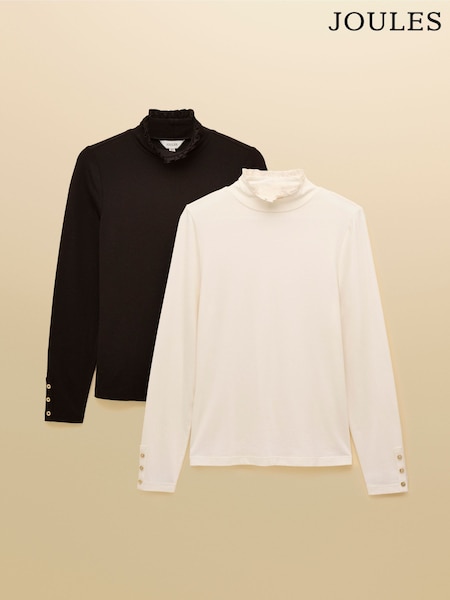 Amy Black/Cream Long Sleeve High Neck Jersey Top (AY8403) | £46