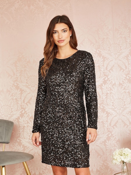 Yumi Black Sequin Long Sleeve Bodycon Midi Dress (AY8515) | £60
