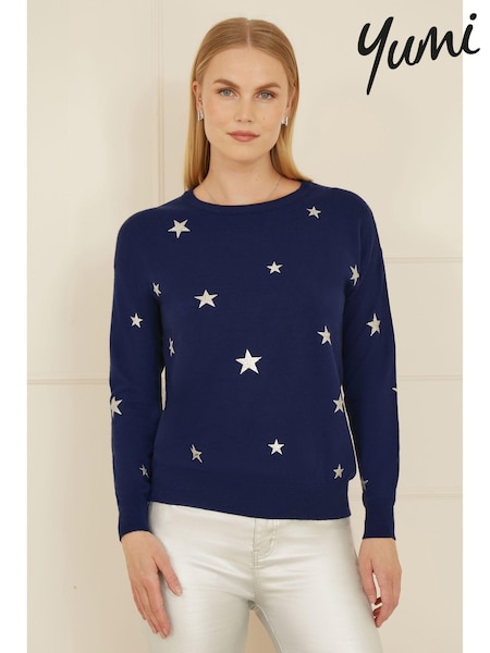 Yumi Blue Relaxed Fit Foil Star Print Jumper (AY8517) | £45