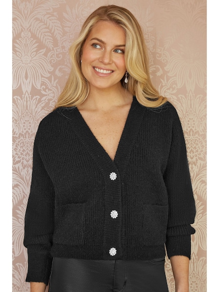 Yumi Black Daisy Button Knitted Relaxed Fit Cardigan (AY8533) | £55
