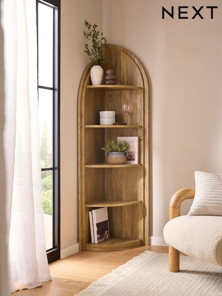 Natural Arches Mango Wood Effect Corner Shelf (AY8595) | £299
