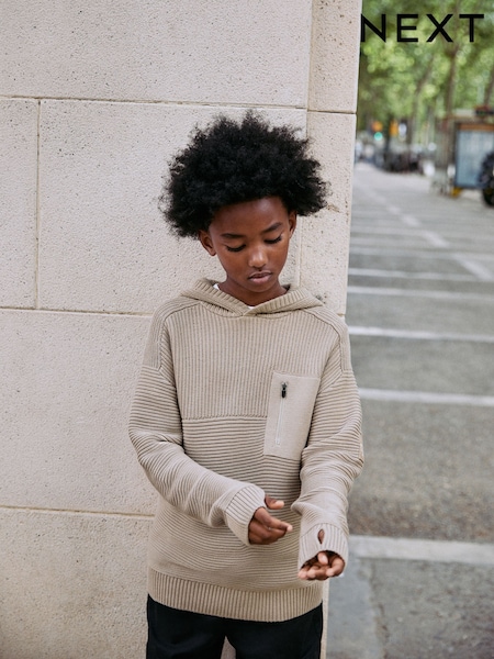Neutral Utility Knitted Hoodie (3-16yrs) (AY8598) | £18 - £23