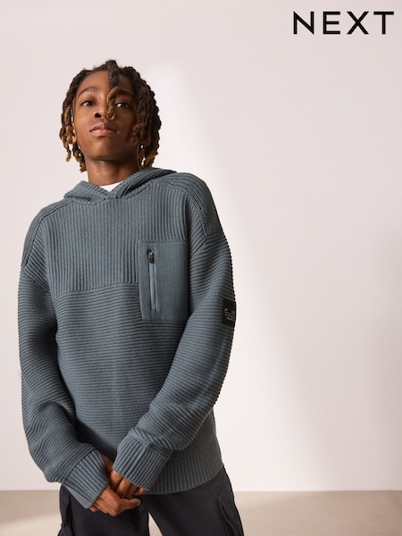 Blue Utility Knitted Hoodie (3-16yrs) (AY8599) | £18 - £23