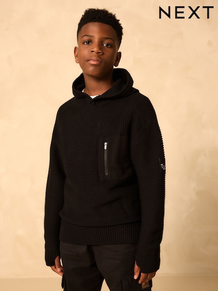 Black Utility Knitted Hoodie (3-16yrs) (AY8600) | £18 - £23