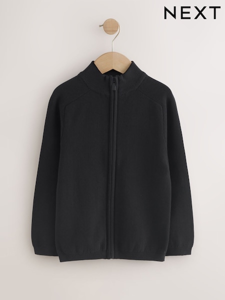 Black 100% Cotton Zip Through Knitted Cardigan (3-16yrs) (AY8617) | £16 - £21