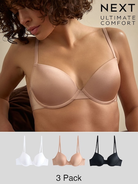 Black/White/Nude Pad Plunge A-E Ultimate Comfort Smoothing T-Shirt Bras 3 Pack (AY8618) | £32