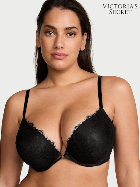 Victoria's Secret Black Add 2 Cups Push Up Bombshell Rose Lace Bra (AY8651) | £49