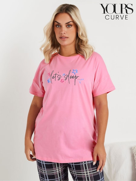 Yours Curve Pink Love Sleep T-Shirt 100% Cotton Top (AY8768) | £18