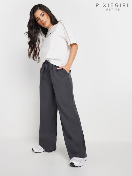 PixieGirl Petite Grey Tie Waist Wide Leg Trousers (AY8774) | £34
