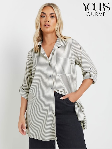 Yours Curve Grey Stripe Boyfriend Shirt (AY8781) | £27