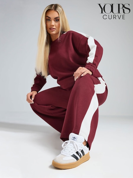Yours Curve Burgundy Red Limited Collection Side Stripe Joggers (AY8802) | £29