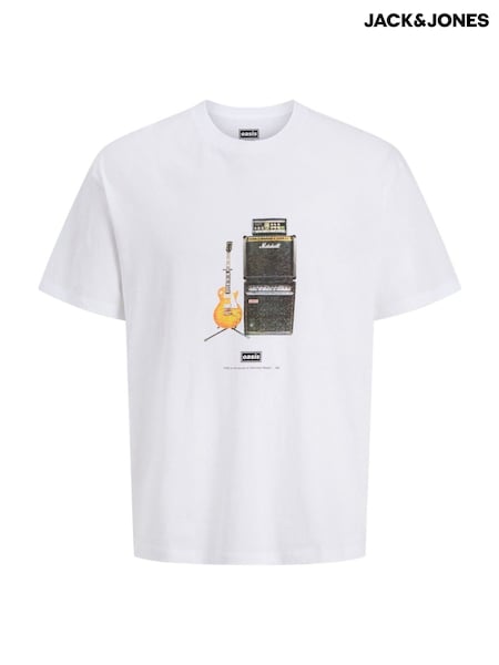 JACK & JONES White 100% Cotton OASIS Guitar T-Shirt (AY8827) | £28
