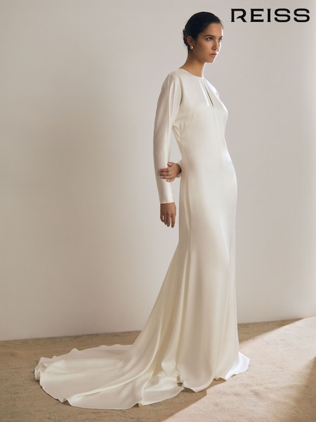 Reiss White Clemence Atelier Duchess Satin Bridal Maxi Dress (AY8835) | £595