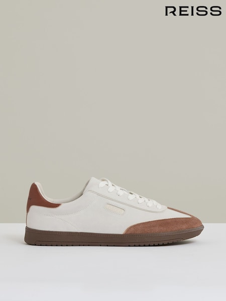 Reiss Off White/Brown Bode Suede Low-Top Trainers (AY8841) | £128