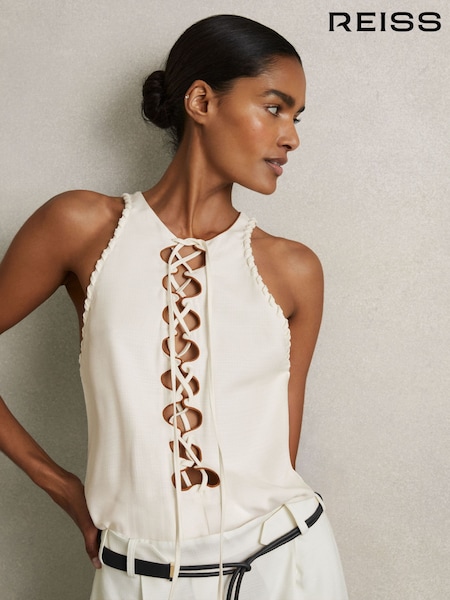 Reiss Cream Amelia Atelier Satin Crepe Cut-Out Top (AY8854) | £265