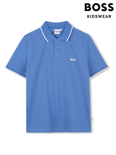 BOSS Blue Logo Short Sleeve Pique 100% Cotton Polo Shirt (AY8878) | £59
