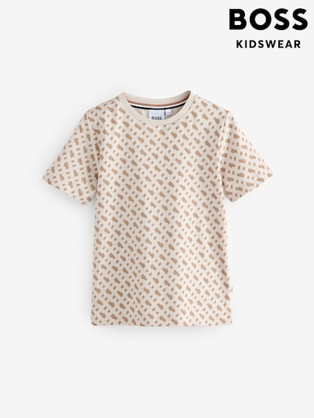BOSS Natural All Over Logo Short Sleeve T-Shirt (AY8882) | £65