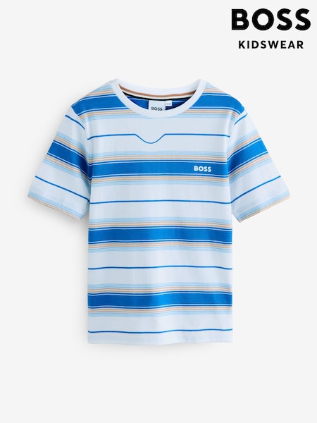 BOSS Blue Striped Short Sleeve Logo T-Shirt (AY8884) | £65