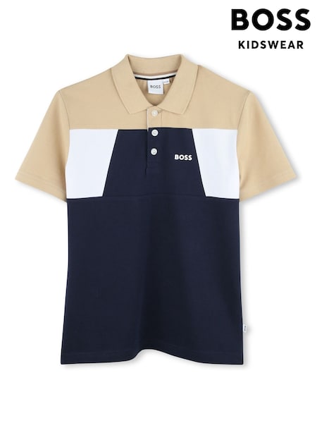 BOSS Blue Colour Block Short Sleeve Polo Shirt (AY8892) | £85