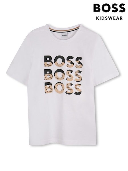 BOSS White Triple Logo Short Sleeve T-Shirt (AY8895) | £55