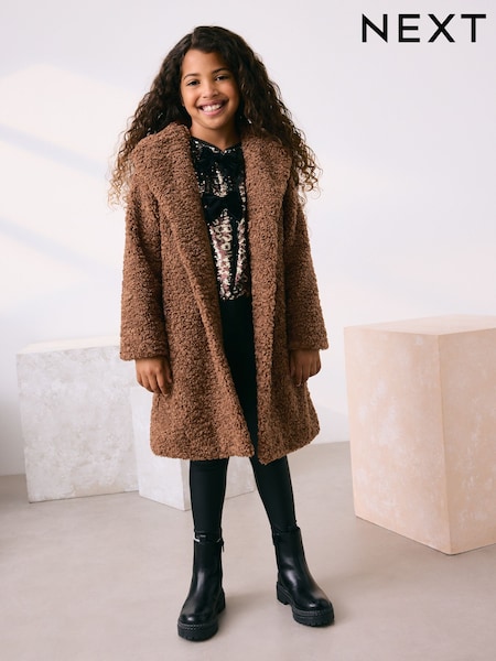 Camel Longline Teddy Borg Fleece Coat (3-16yrs) (AY8948) | £36 - £46