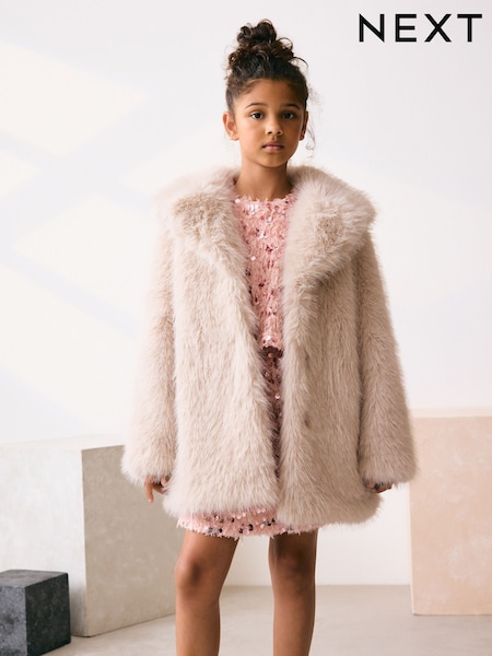 Cream Faux Fur Coat (3-16yrs) (AY8953) | £38 - £48