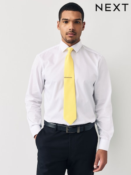 Yellow Textured Tie with Tie Clip (AY9000) | £14