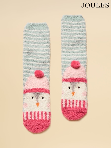 Joules Kids' Fluffy Penguin Pink/Blue Character Socks (AY9009) | £6.95