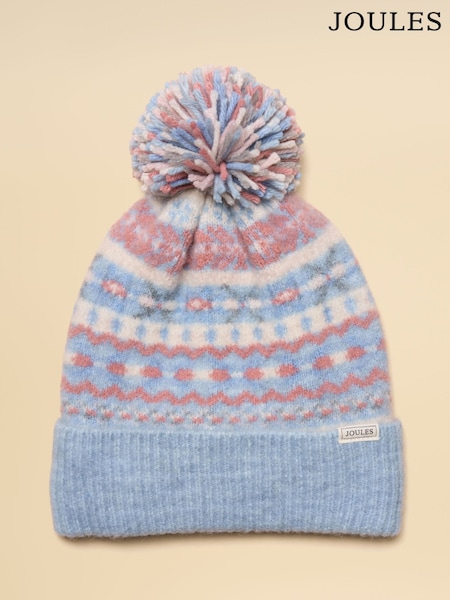 Joules Riley Blue & Pink Cosy Lined Fair Isle Bobble Hat (AY9015) | £12.95