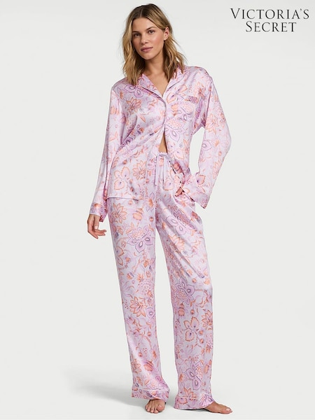 Victoria's Secret Purple Floral Satin Long Pyjama Set (AY9081) | £69