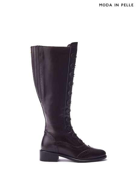 Moda in Pelle Brown Sherice Button Front Brogue Detail Leather Long Boots (AY9170) | £189