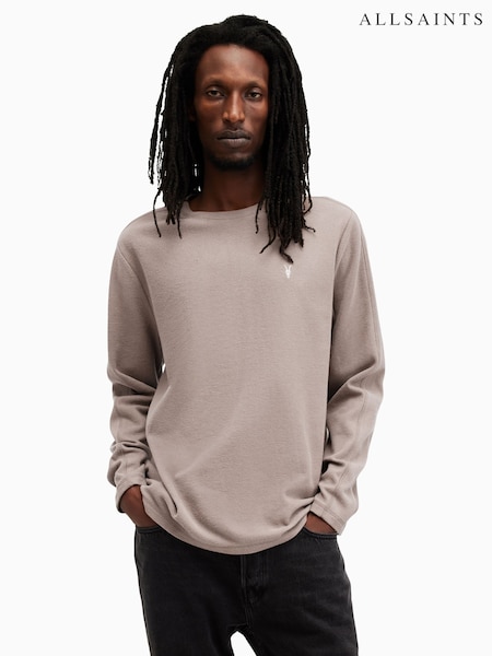 AllSaints Brown Rowe Long Sleeves Contrast 100% Organic Cotton T-Shirt (AY9322) | £55