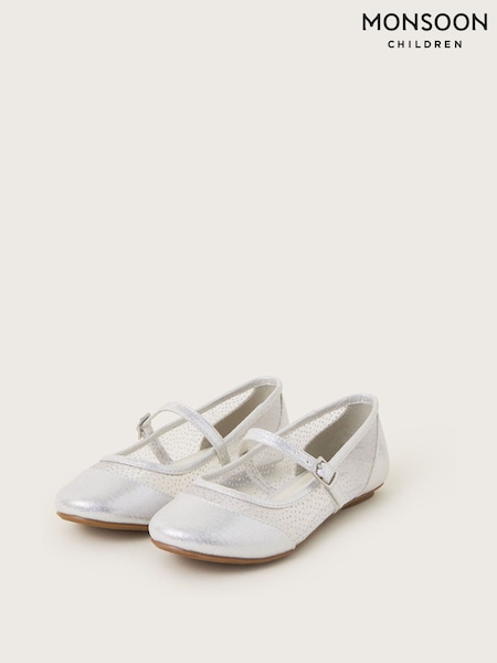 Monsoon Silver Mesh Strap Ballet Flats (AY9392) | £25 - £29