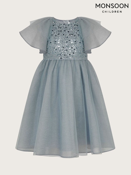 Monsoon Blue Eden Angel Sleeve Sequin Tulle Dress (AY9395) | £55 - £65