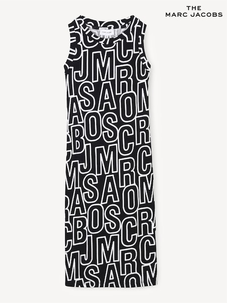 Marc Jacobs Black All Over Logo Print Midi Sleeveless Bodycon Dress (AY9404) | £95