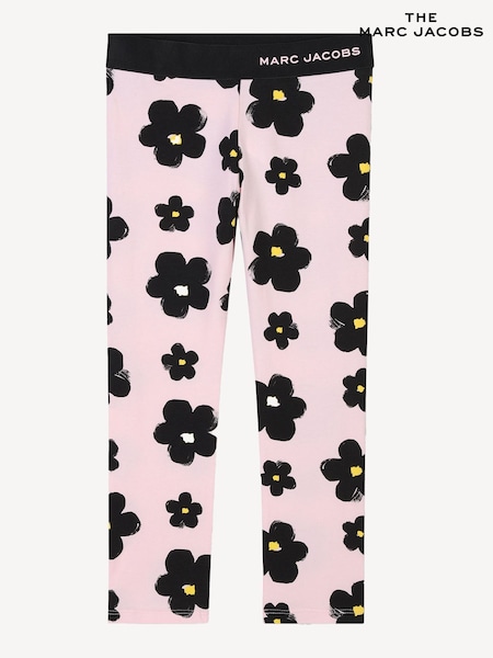 Marc Jacobs Pink Floral Print Leggings With Logo Waistband (AY9406) | £69