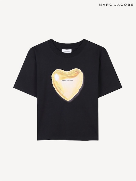 Marc Jacobs Black Logo Heart Balloon Graphic Short Sleeve T-Shirt (AY9411) | £49