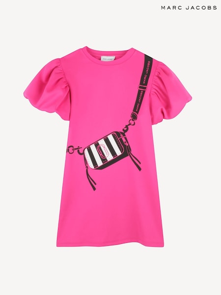 Marc Jacobs Pink Logo Crossbody Bag Print T-Shirt Dress With Puff Sleeves (AY9419) | £95