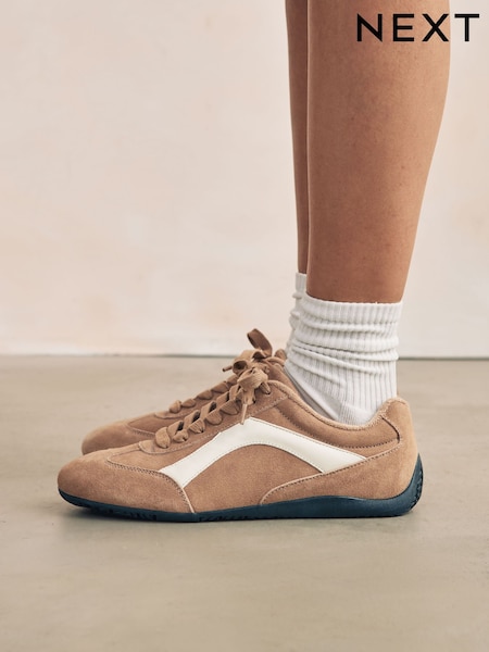 Camel Suede Forever Comfort® Leather Slimsole Lace-Up Trainers (AY9488) | £42