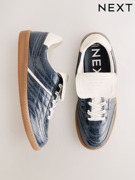Navy Croc Effect Forever Comfort® Fold Over Lace-Up Trainers (AY9492) | £42