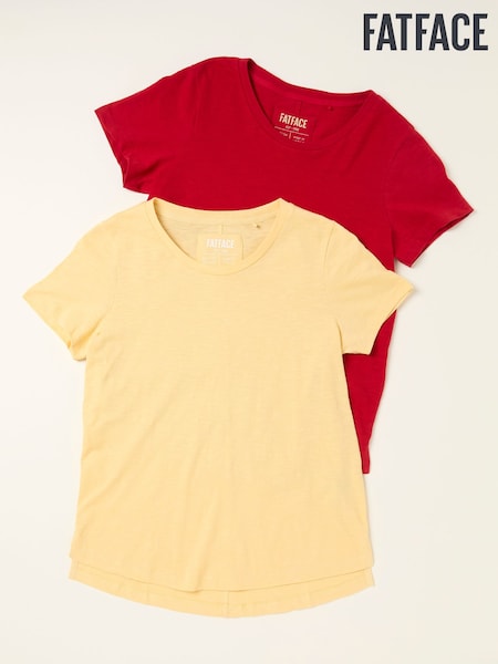 FatFace Natalie Red/Yellow 2 Pack Colour Block T Shirt (AY9504) | £35